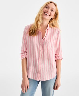 売れ筋商品|||スタイルアンドコー カットソー トップス レディース Plus Size Striped Camp Shirt, Exclusively at Macy's Sammy Orange Style & Co Women's Stripe Shirts & Tops - Macy's