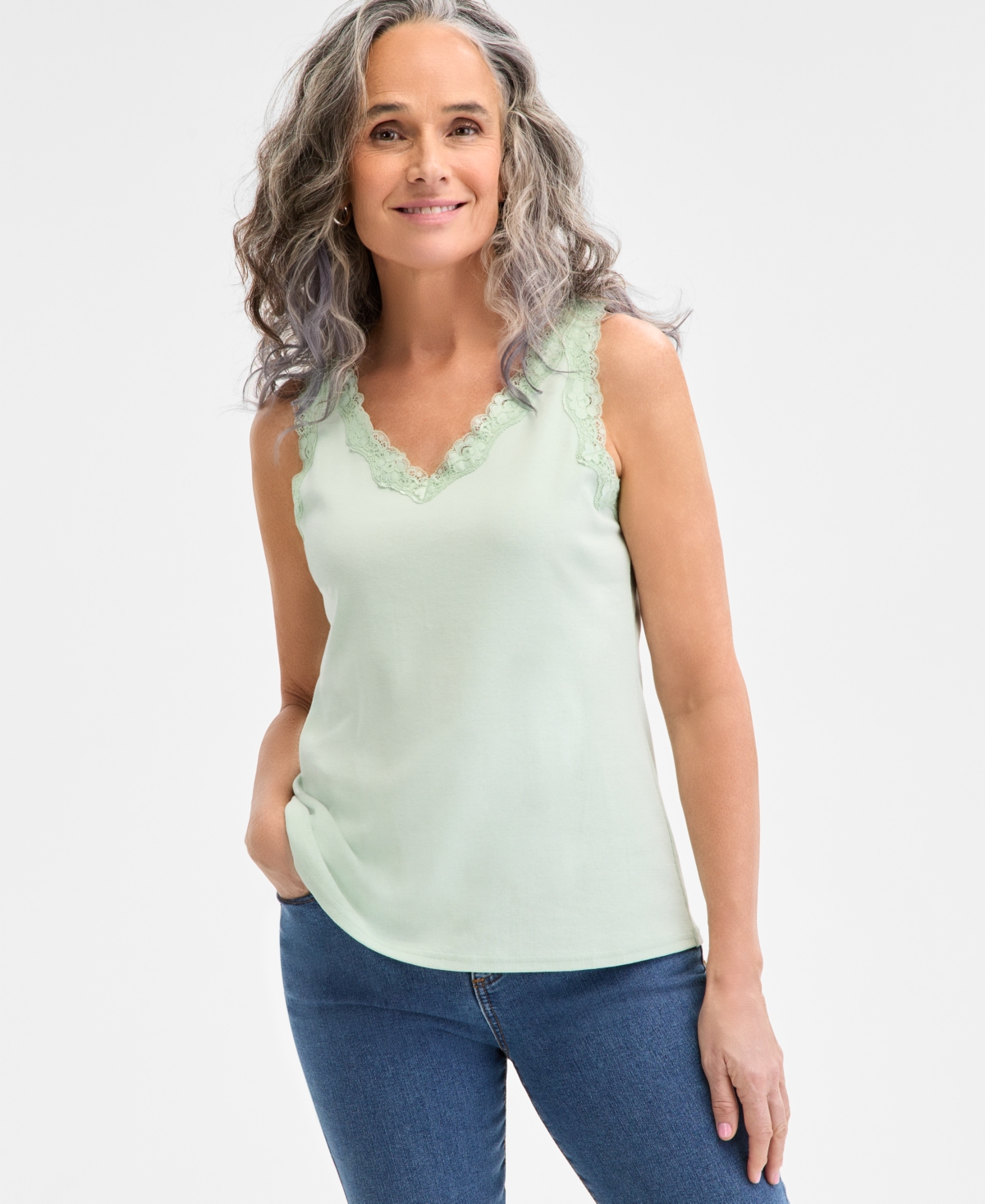 Women's Lace-Trim Cotton Tank Top, Exclusively at Macy's - Salmon Rose