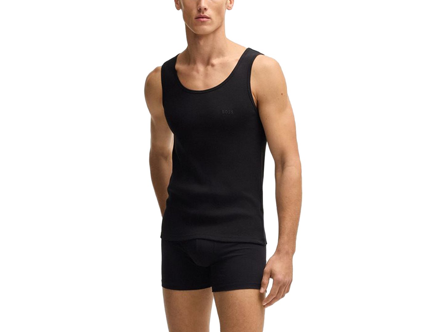 Мужские топы Hugo Boss 3-Pack Cotton Ribbed Classic Tank Tops, цвет: Чёрный — фото 2