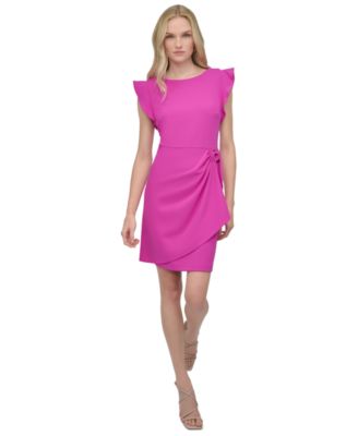 DKNY - Women's Flutter-Sleeve Faux-Wrap Sheath Dress
