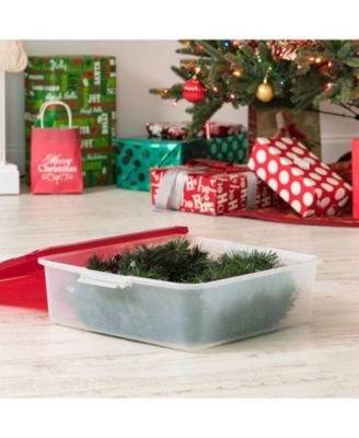 33 Qt. 3-pack Holiday Wreath Storage Container Box with Lid, Clear/Red