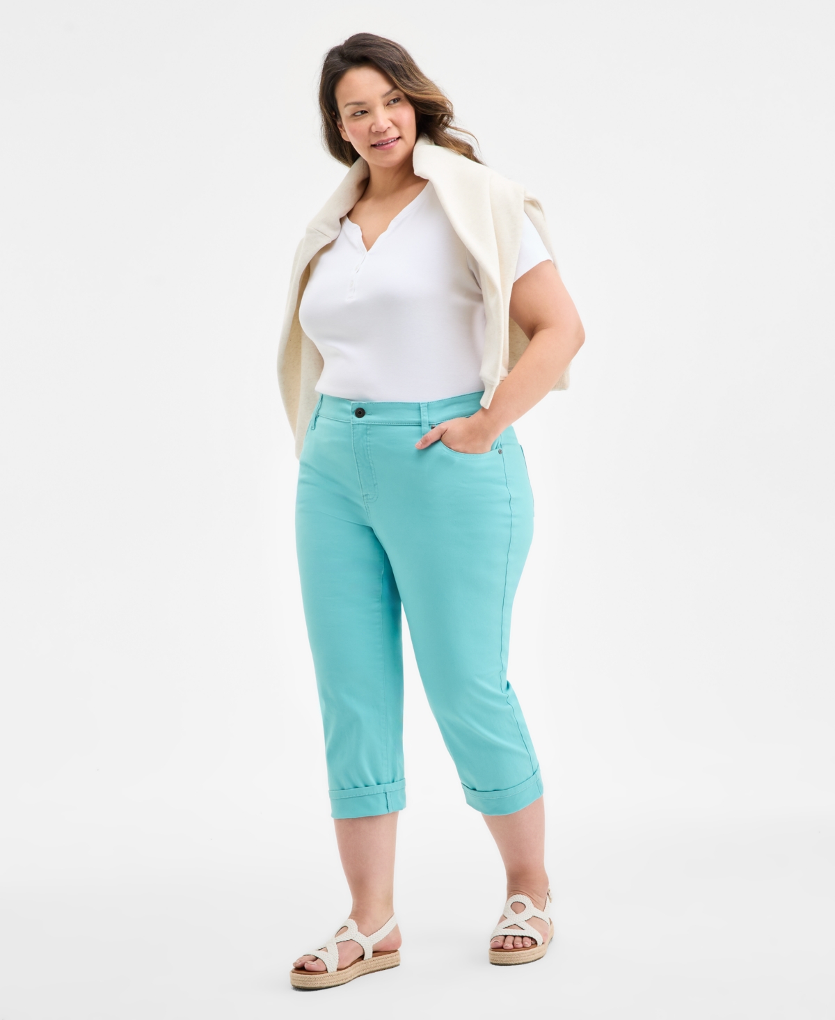 Style & Co Plus Size Curvy Roll-cuff Capri Jeans, Created For Macy's
