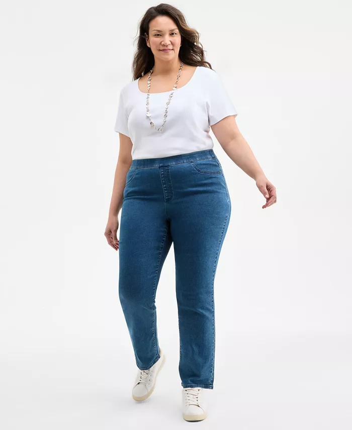 Plus Size Straight-Leg Pull-On Jeans