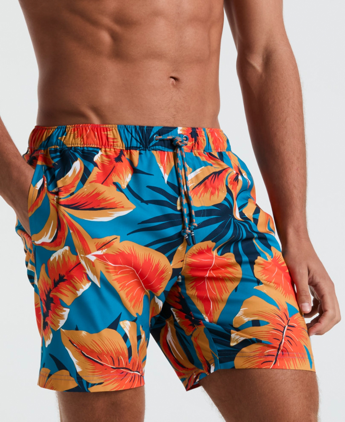 Men's Tropical Leaf Swim Shorts - Mosaic Blue