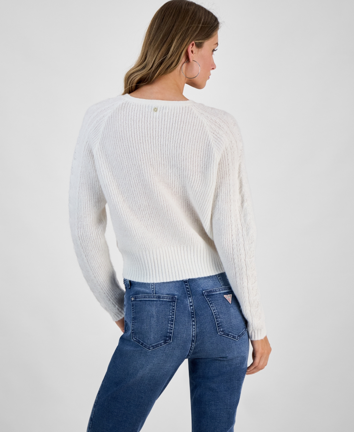 GUESS WOMEN'S KELLIE SURPLICE CABLE-SLEEVE SWEATER 