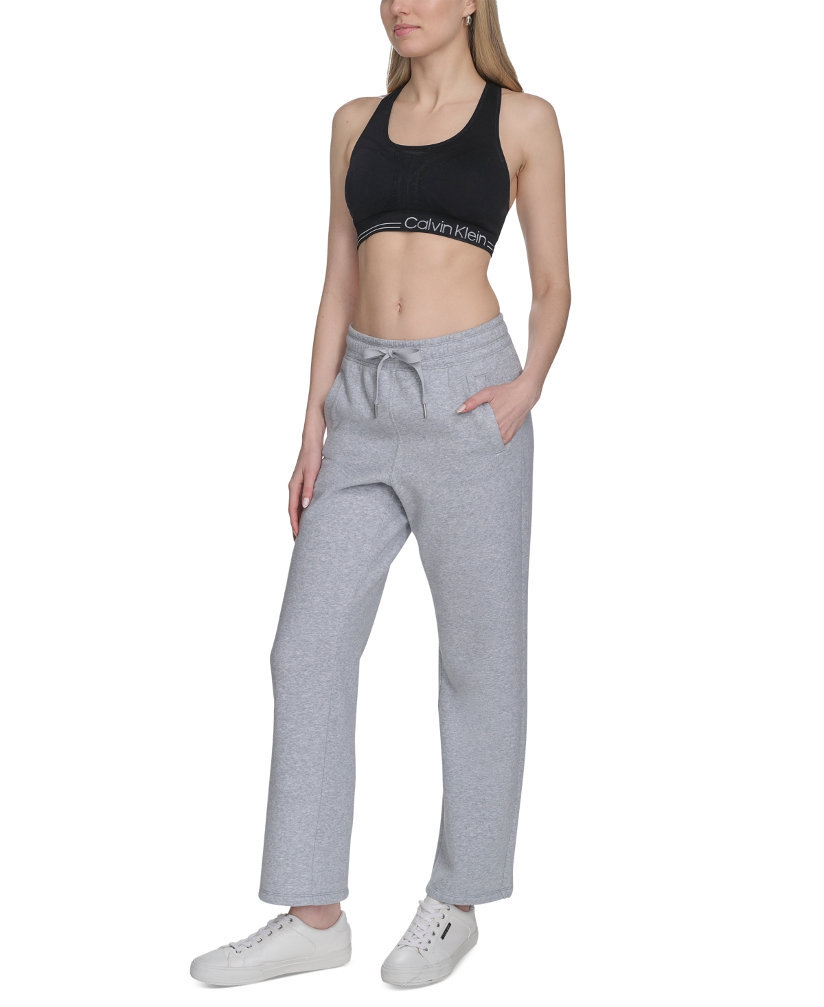 Calvin Klein Women's Fleece High-waist Relaxed Jogger Sweatpants In Pearl Heather Gray