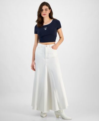 GUESS - Women's Panelled Fringe-Trim Maxi Skirt
