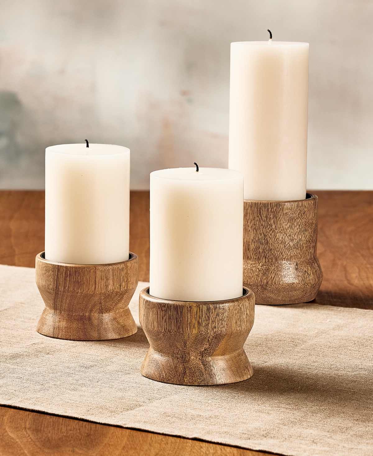 OAKE WOOD PILLAR CANDLE HOLDERS, SET OF 3, EXCLUSIVELY AT MACY'S 