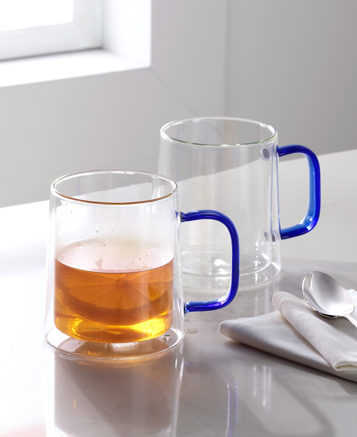 The Cellar Blue Handle Glass Mugs, Set Of 2, Exclusively At Macy's In Blue