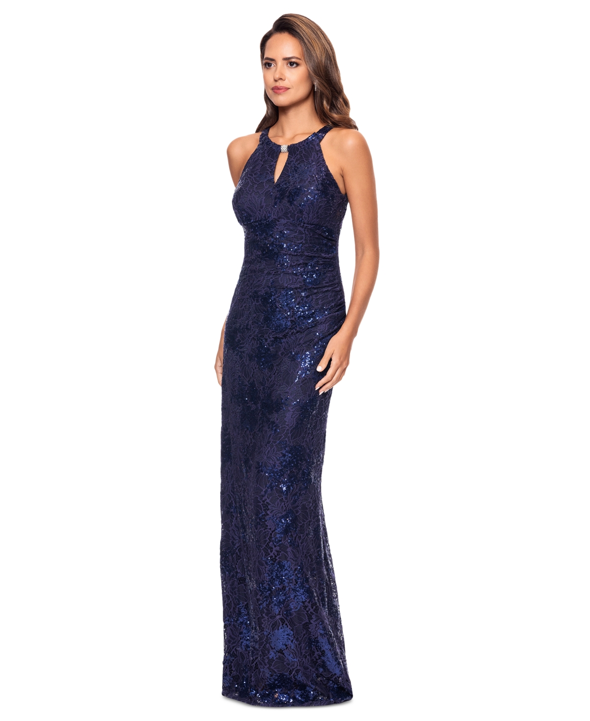 BETSY & ADAM BETSY & ADAM PETITE SLEEVELESS SCOOP-NECK SEQUIN LACE GOWN 