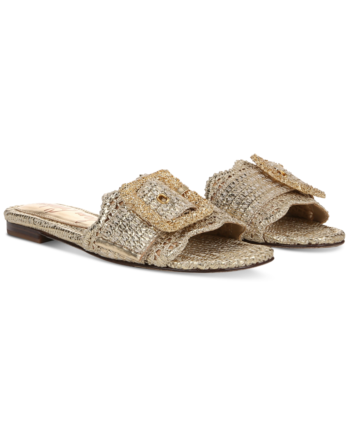 Shop Sam Edelman Women's Bambi Raffia Buckle Slide Sandals In Amber Gold
