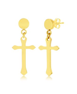 Stainless Steel Polished Cross Earrings