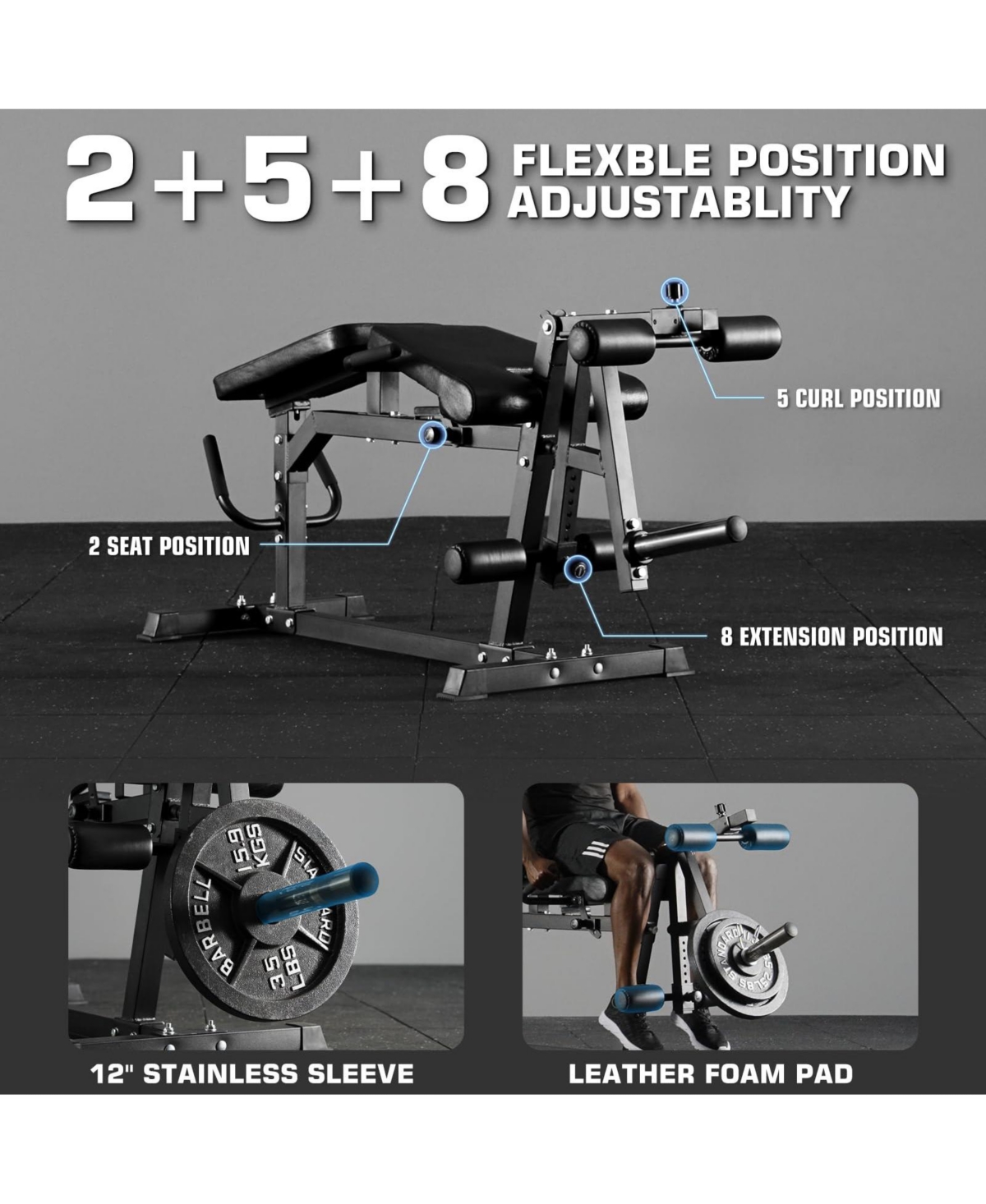 Mikolo Leg Extension and Curl Machine, Adjustable Leg Rotary Extension Machine for Lower Body Workouts, Leg Machine with Plate Loaded for Home Gym