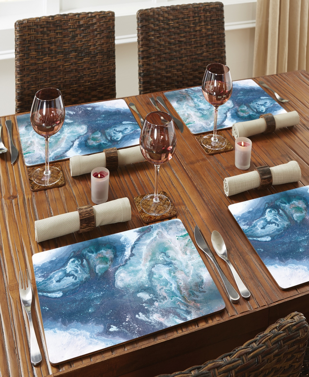 Counterart Graceful Ocean Hardboard Cork Placemats 15"x 11", Set Of 4 In Multi