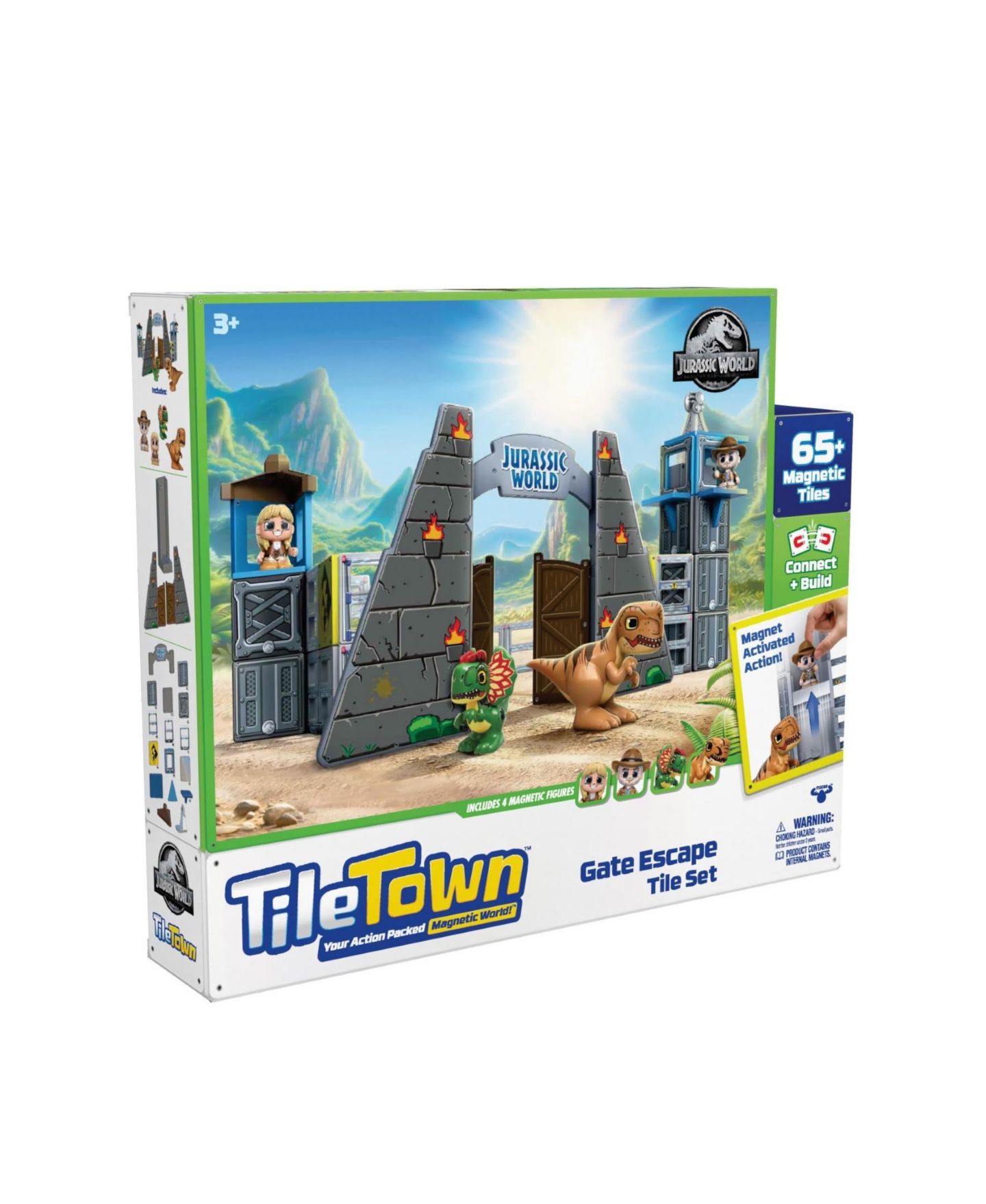 Детский игровой набор Tile Town Jurassic World Dino Escape Magnetic Tiles Playset, 69 Piece — фото 5