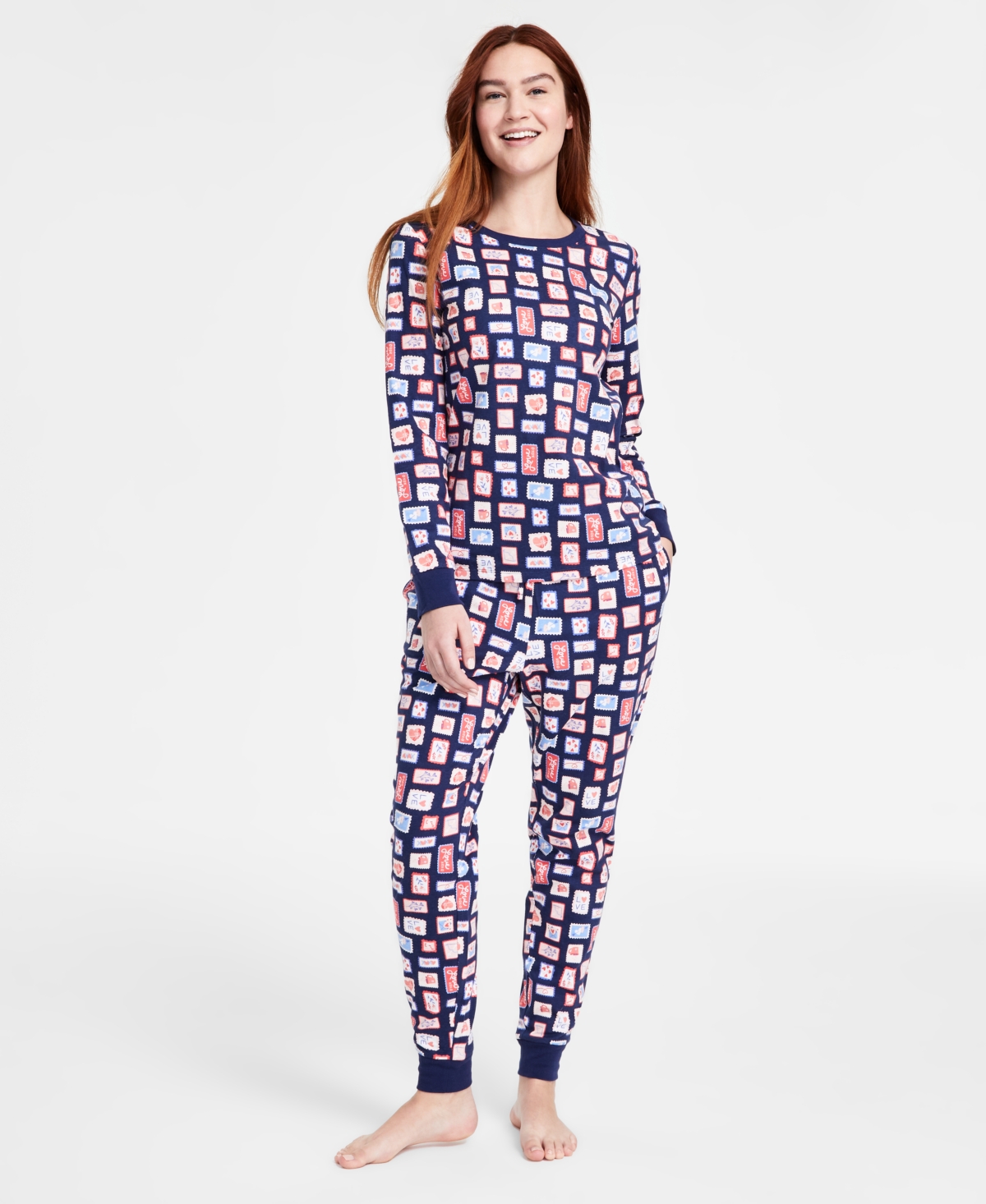 Women's Valentine's Day Stamps Pajama Set, Exclusively at Macy's - Vday Stamp