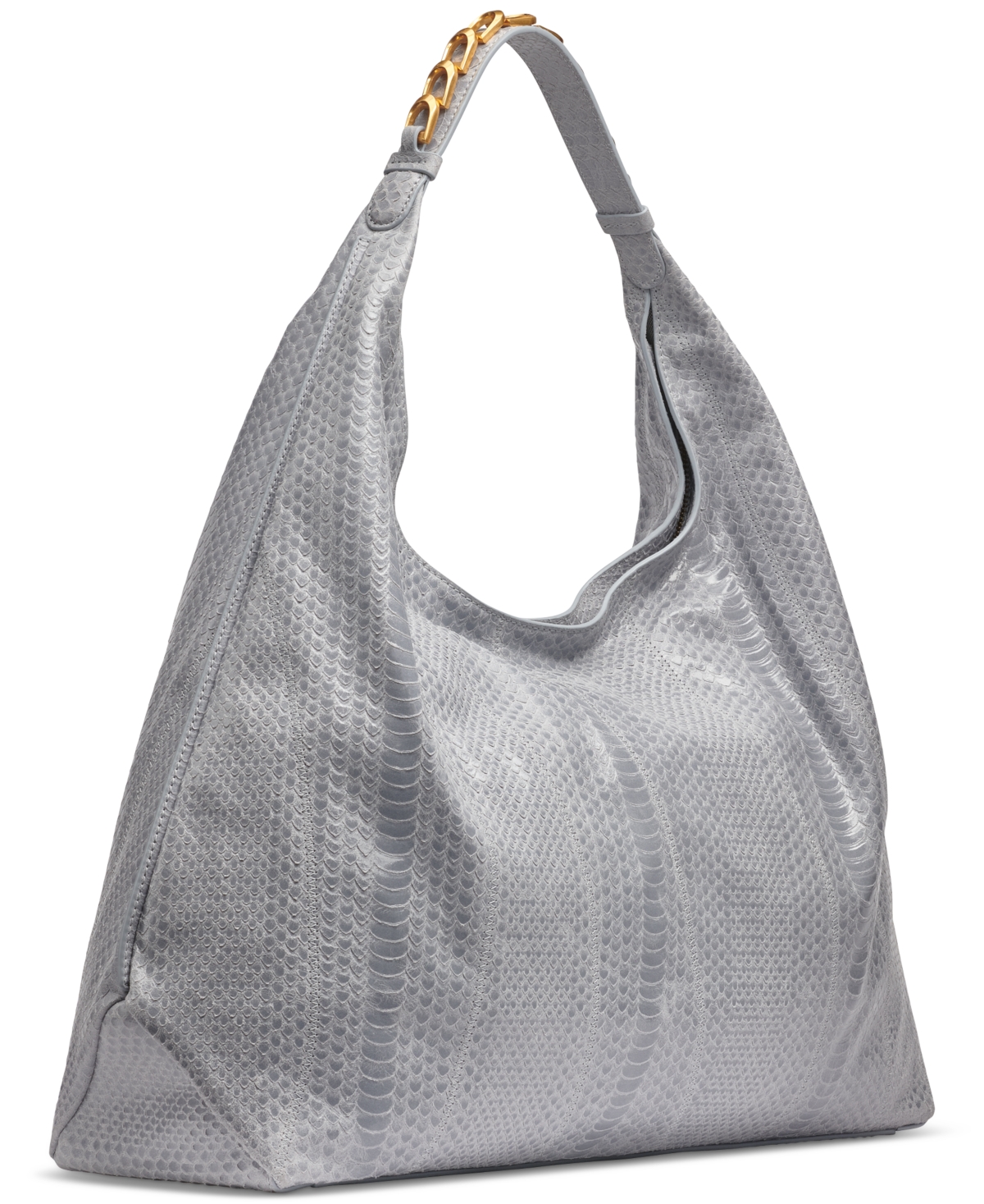 Shop Donna Karan Bellmore Extra Large Skipper Snake Hobo With Bezel Strap In Sky Grey