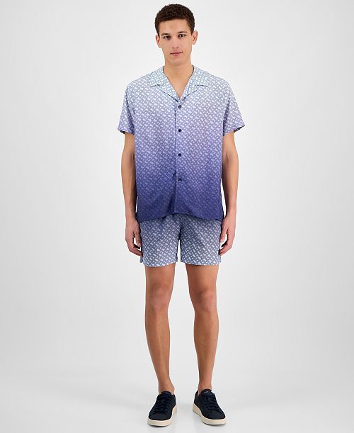 alfani Hugo Boss Men's Vale Ombre Swim Trunks & Beach Shirt Men's Fashion & Accessories
