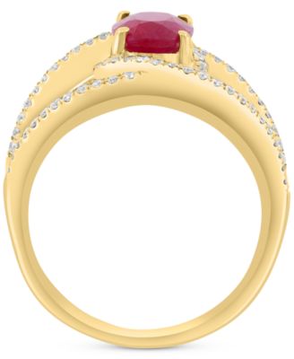 EFFY&reg; Ruby (1-1/5 ct. t.w.) & Diamond (3/8 ct. t.w.) Crossover Statement Ring in 14k Gold