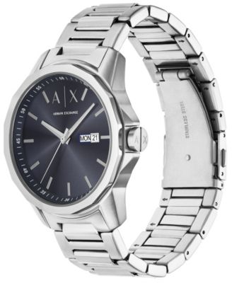 Men's Quartz Three-Hand Day-Date Silver Stainless-Steel Watch, 44mm