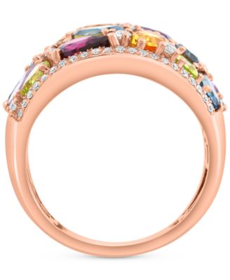 EFFY&reg; Multi-Gemstone (4-1/5 ct. t.w.) & Diamond (1/3 ct. t.w.) Mixed Cut Cluster Statement Ring in 14k Rose Gold