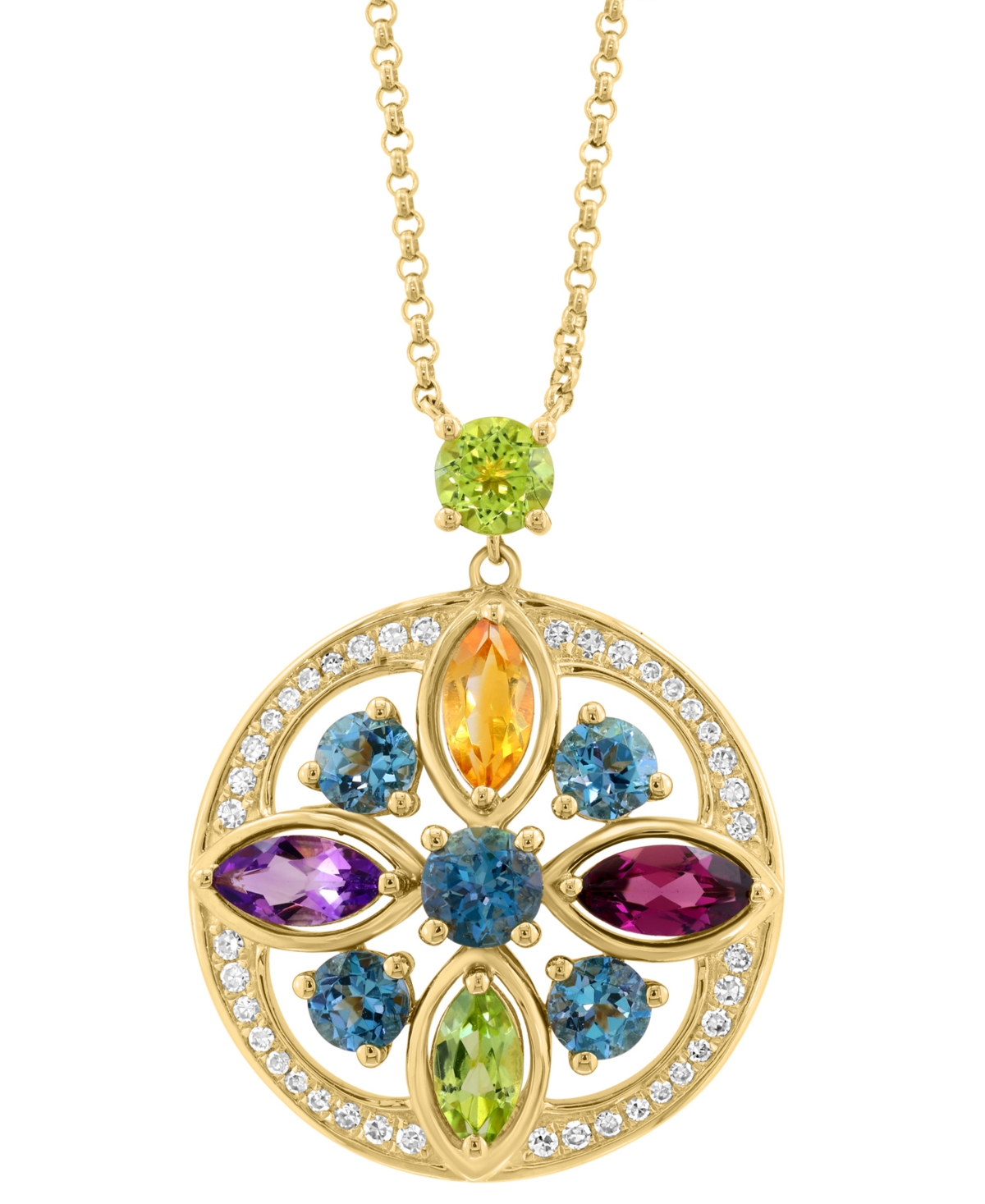 EFFY COLLECTION EFFY MULTI-GEMSTONE (2-1/5 CT. T.W.) & DIAMOND (1/6 CT. T.W.) FLOWER PENDANT NECKLACE IN 14K GOLD, 1 