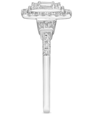 Diamond Emerald Shaped Halo Cluster Engagement Ring (1/2 ct. t.w.) in 14k White Gold