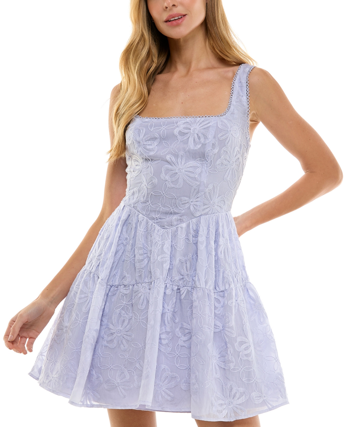 Juniors' Embroidered Fit & Flare Dress - Med Purple