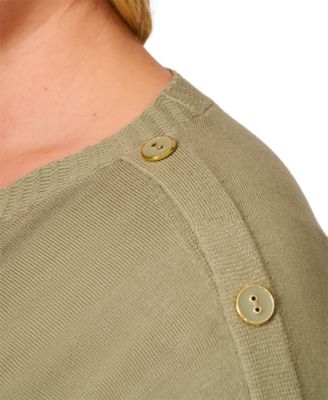 Plus Size  Zigzag-Trim Button-Shoulder Sweater, Exclusively at Macy's