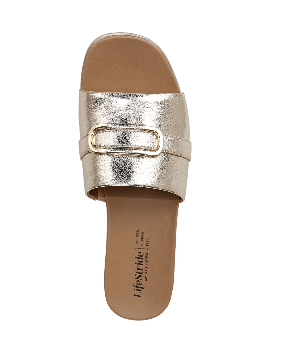 Shop Lifestride Women's Genevieve Square Open Toe Slide Platform Sandals In Platino Gold Faux Leather