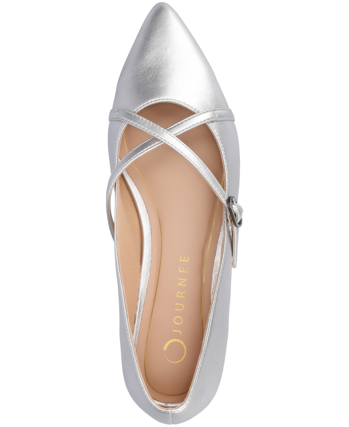 Journee Collection Women's Camby Crisscross Strap Pointed Toe Flats In Silver