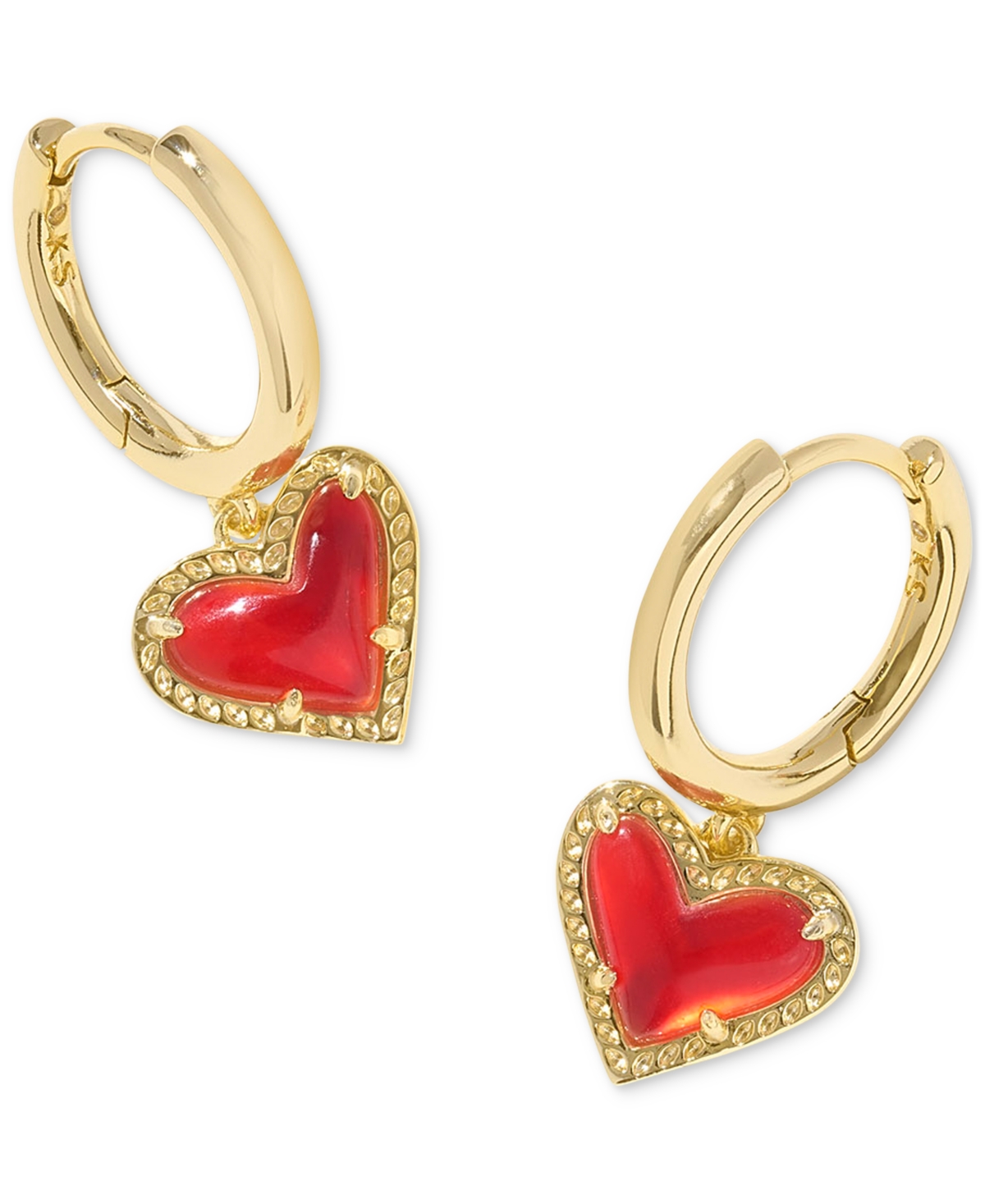 Kendra Scott Pave & Colored Heart Charm Huggie Hoop Earrings In Open Red