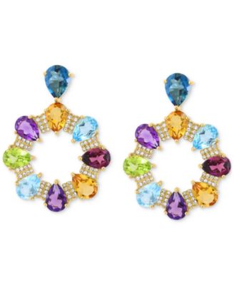 EFFY&reg; Multi-Gemstone (13 ct. t.w.) & Diamond (3/8 ct. t.w.) Pear and Pav&eacute; Door Knocker Drop Earrings