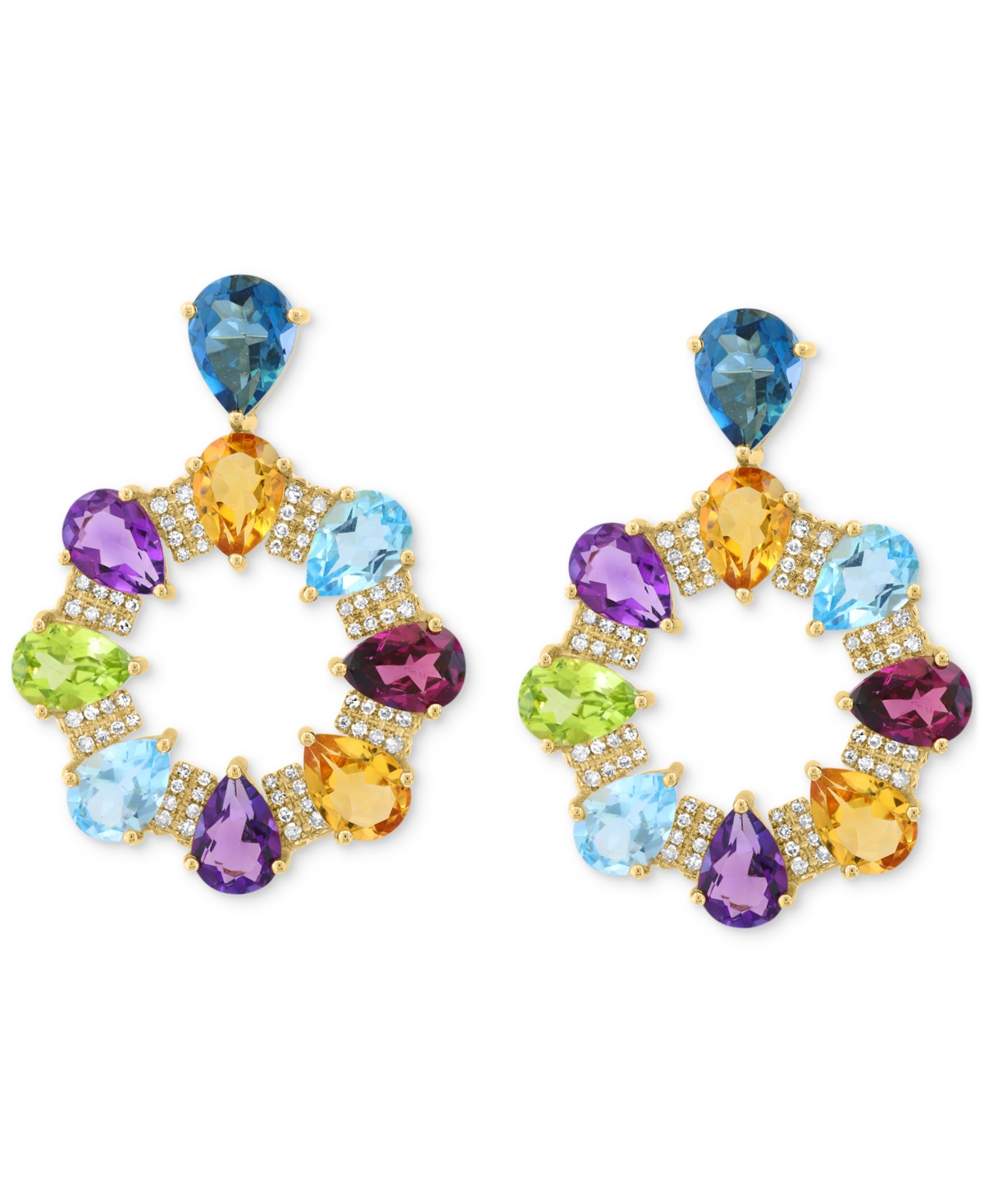 Effy Collection Effy Multi-gemstone (13 Ct. T.w.) & Diamond (3/8 Ct. T.w.) Pear And Pave Door Knocker Drop Earrings In Multi Stone