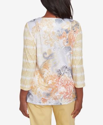 Petite Dress Code Square Neck Paisley Geometric Top