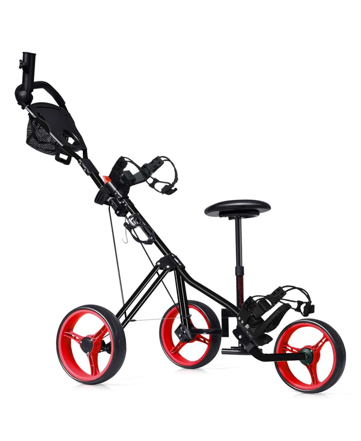 Foldable 3 Wheels Push Pull Golf Trolley with Scoreboard Bag - Red