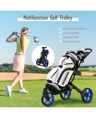 Folding Golf Push Cart with Scoreboard Adjustable Handle Swivel Wheel