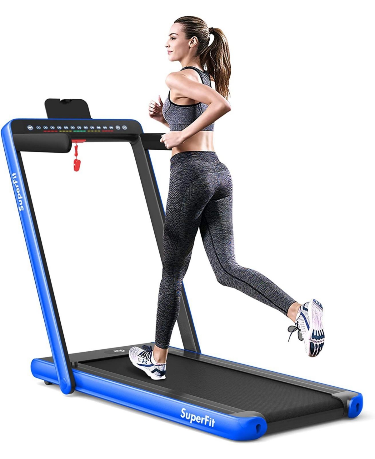 2.25 Hp 2-in-1 Folding Walking Pad Treadmill with Dual Display and App Control - Blue
