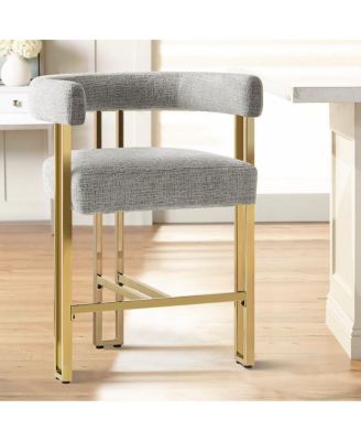 25'' Counter Height Stool with Gold Metal Legs, Chenille Upholstery, Curved Back and Armrest, 1 Unit-Maison Boucle