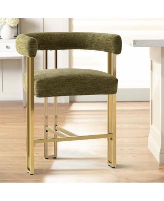25'' Counter Height Stool with Gold Metal Legs, Chenille Upholstery, Curved Back and Armrest, 1 Unit-Maison Boucle