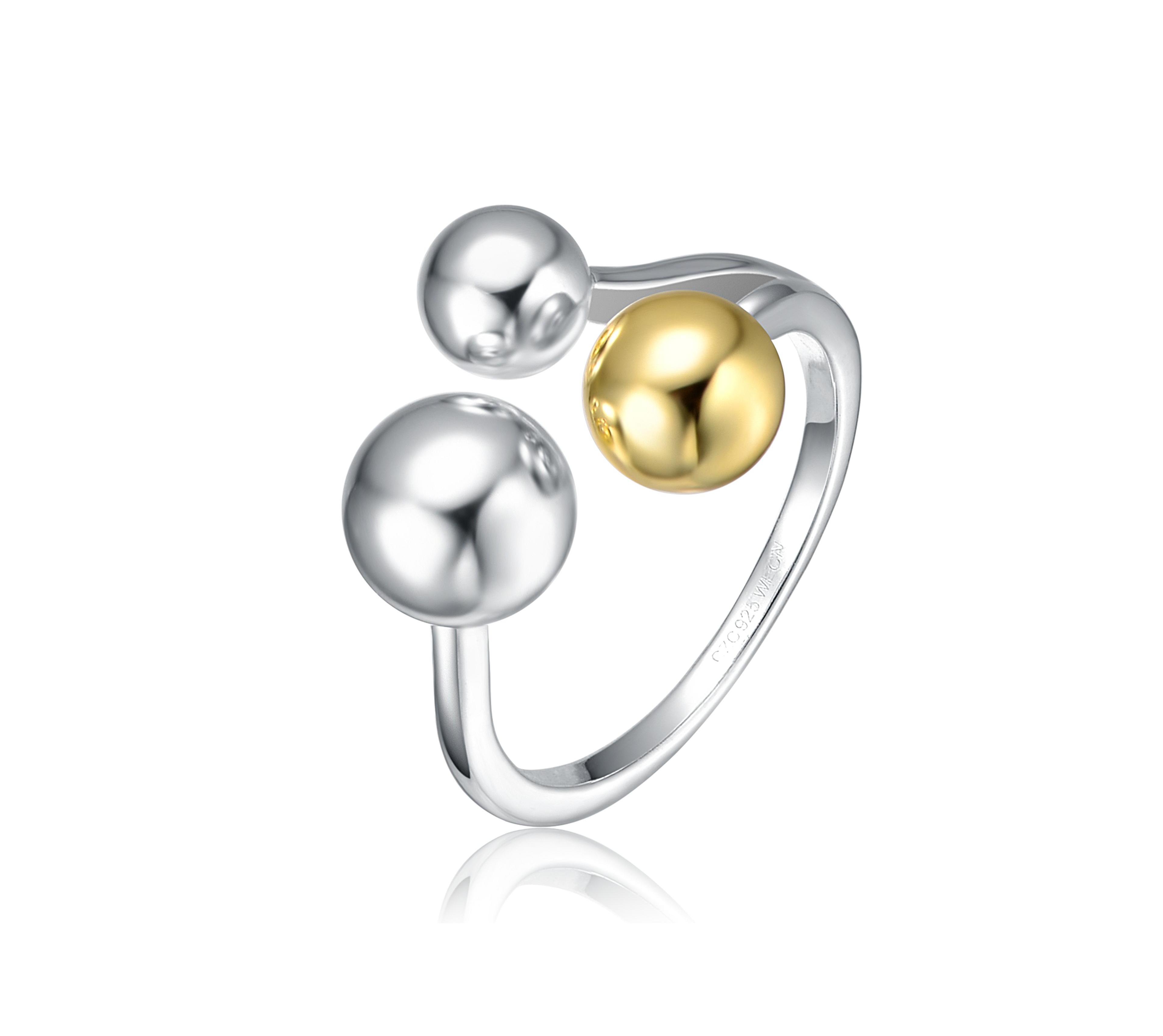 Genevive Sterling Silver Two-Tone White Gold Plated & 14K Modern Three-Ball Ring