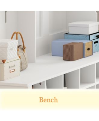 63 in. W White Wood 3-in-1 Hall Tree Coat Rack Shoe Storage Bench with 6-Metal Double Hooks, Shoe Rack and Shelves