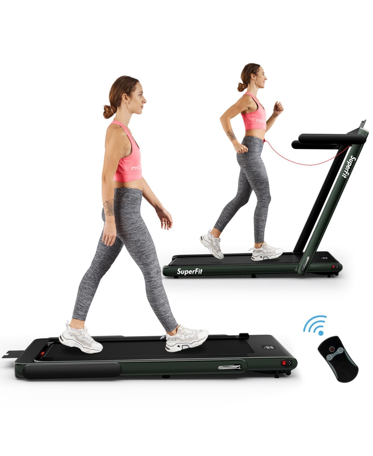 2.25HP 2 in 1 Folding Treadmill with App Speaker Remote Control - Black