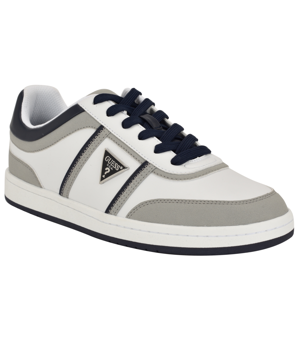 Guess Men's Lasen Branded Lace-up Fashion Sneakers In Medium Gray,white Multi