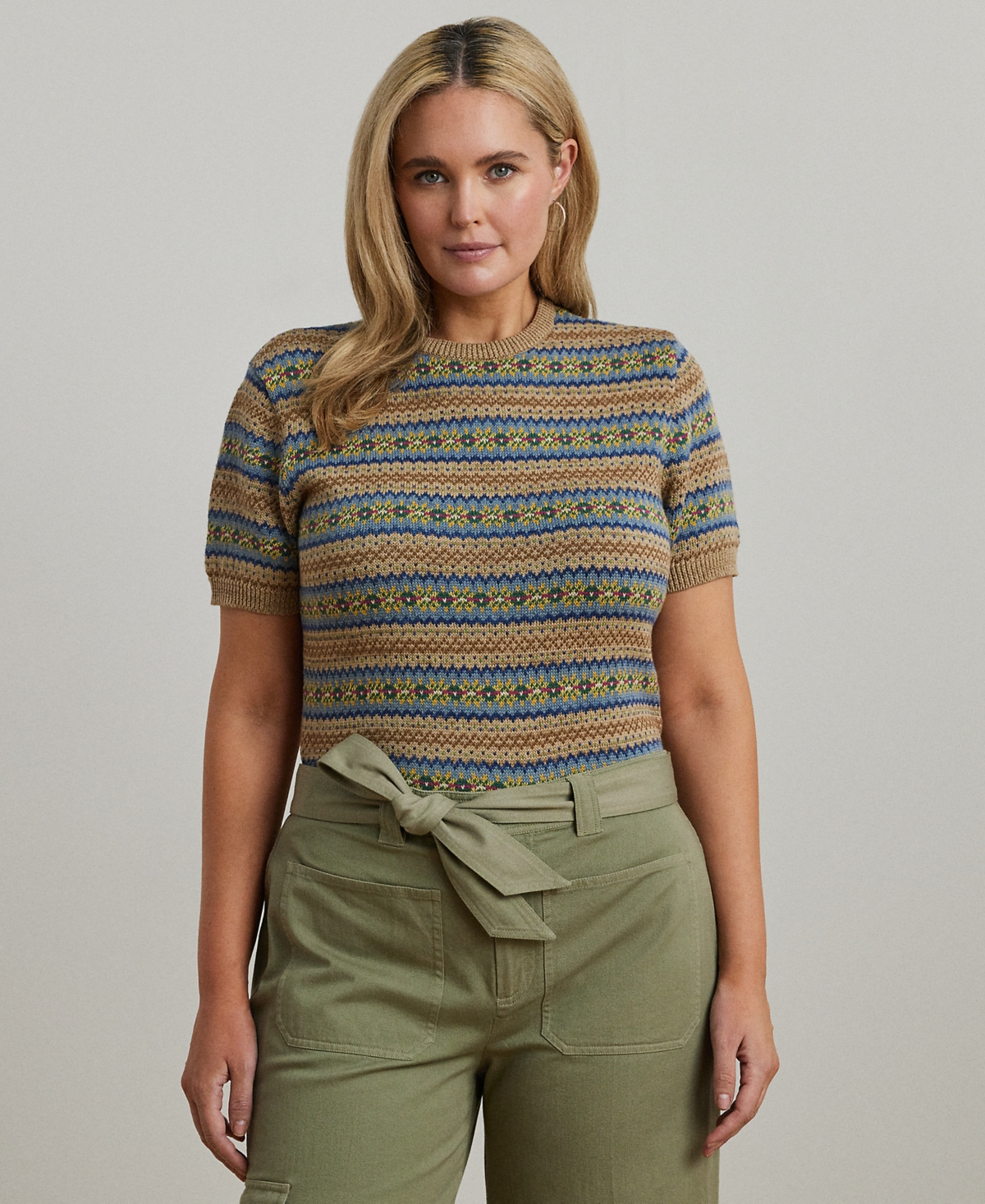 Shop Ralph Lauren Plus Size Fair Isle Short-sleeve Sweater In Multi