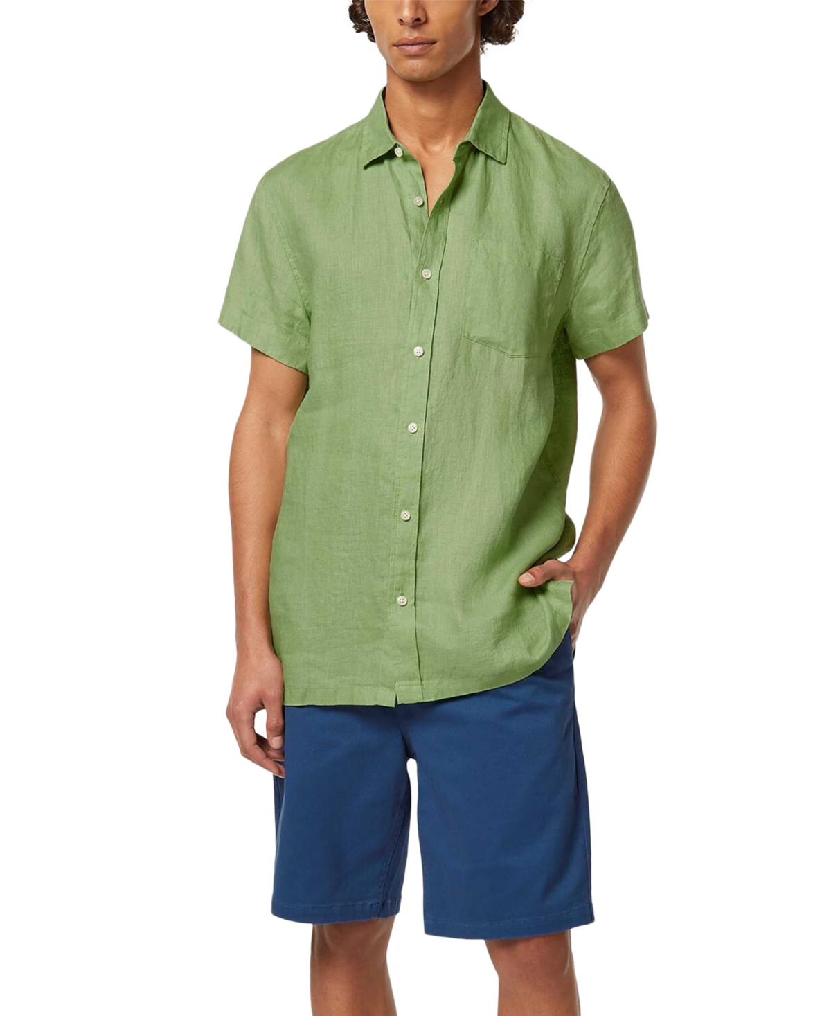 Scotch & Soda Short Sleeve Linen Button-up Shirt In Pistachio