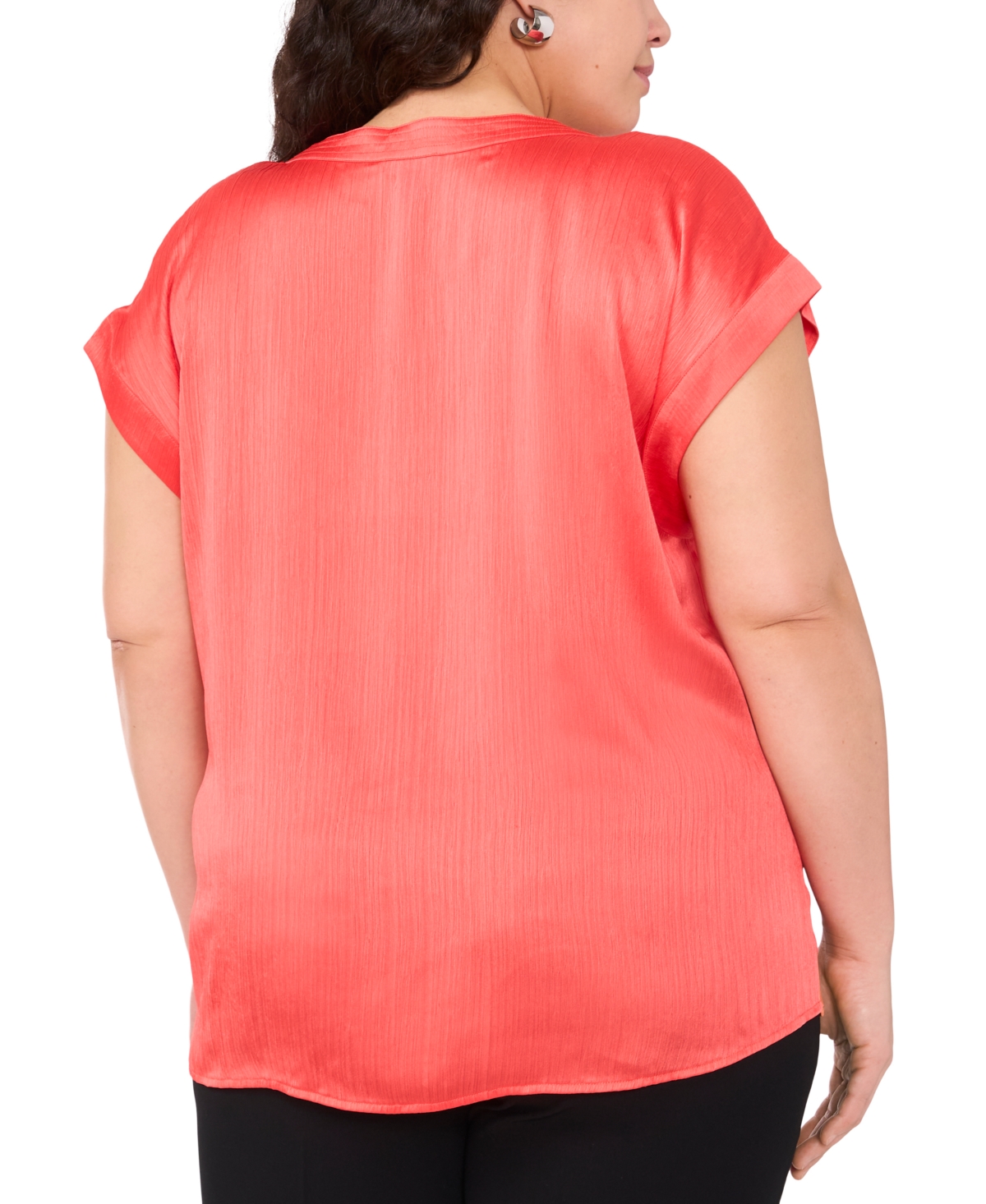 Vince Camuto Plus Size Solid Split-neck Short-sleeve Blouse In Coral