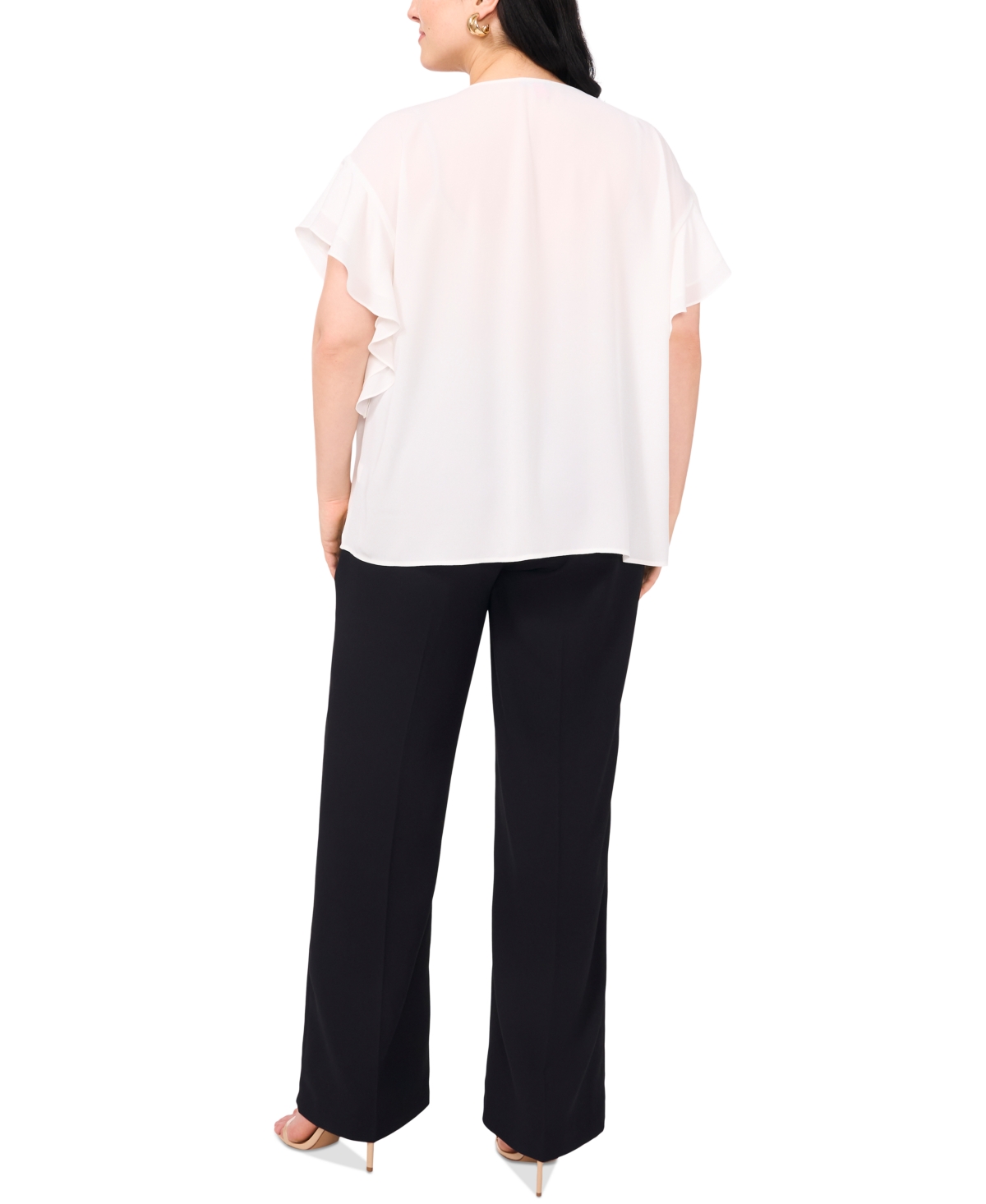 VINCE CAMUTO PLUS SIZE FLUTTER-SLEEVE SPLIT-NECK TOP 