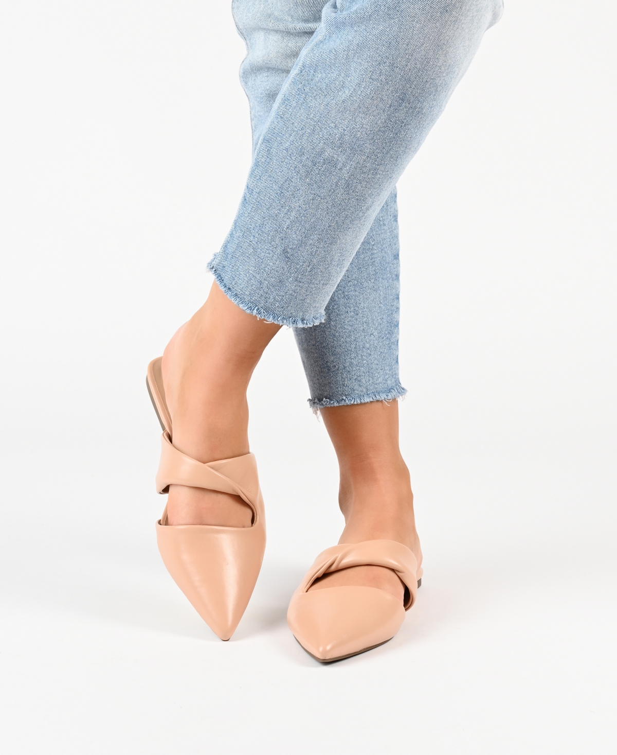 Shop Journee Collection Women's Enniss Twist Cutout Pointed Toe Mules In Champagne