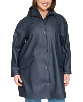 Plus Size Raglan-Sleeve Hooded Rain Jacket